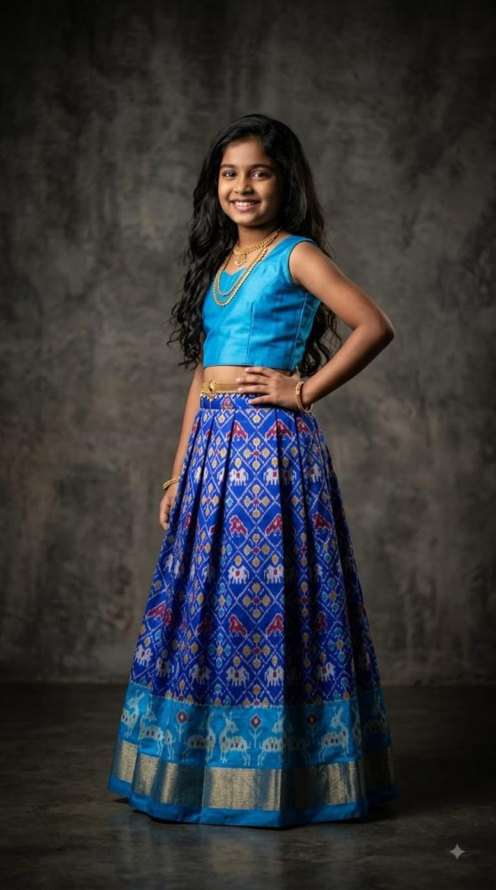 Image of Ikkat Pure Silk Medium Size Lehenga