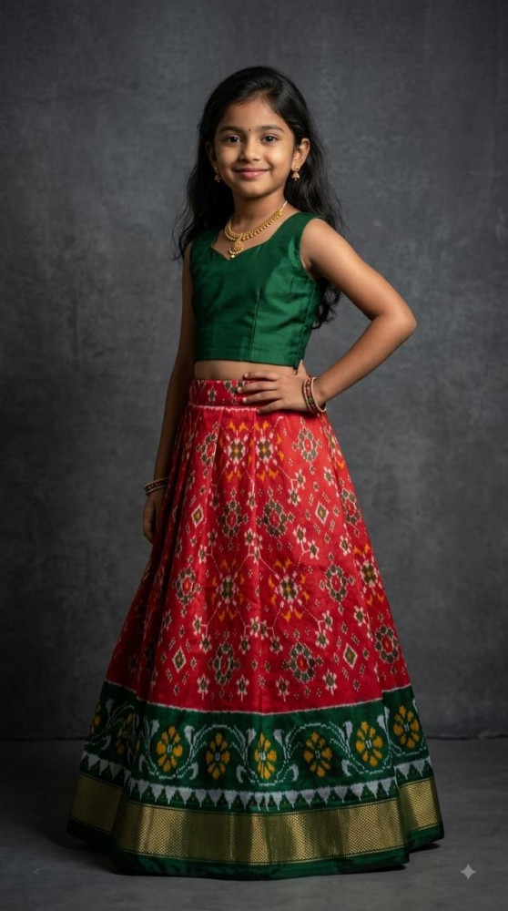Image of Ikkat Pure Silk Medium Size Lehenga