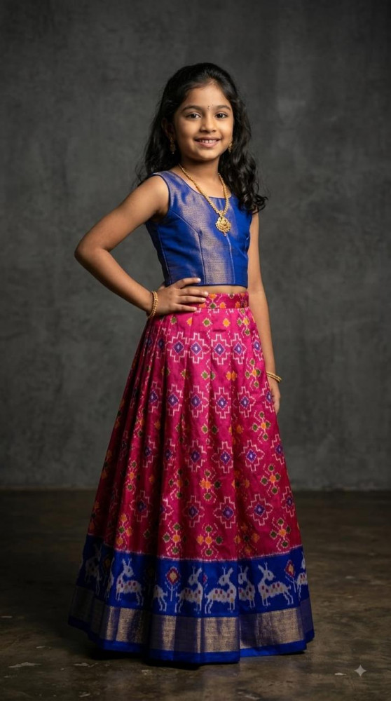 Image of Ikkat Pure Silk Medium Size Lehenga