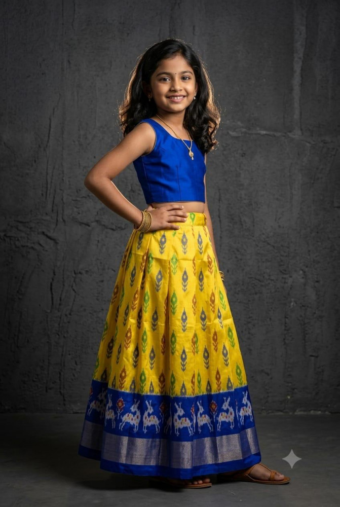 Image of Ikkat Pure Silk Medium Size Lehenga