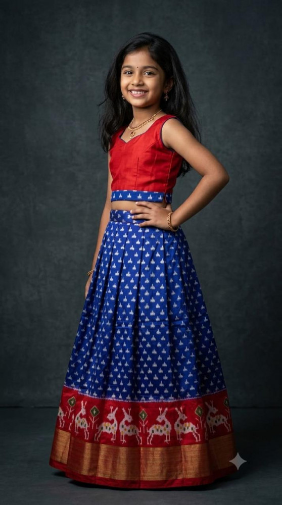 Image of Ikkat Pure Silk Medium Size Lehenga