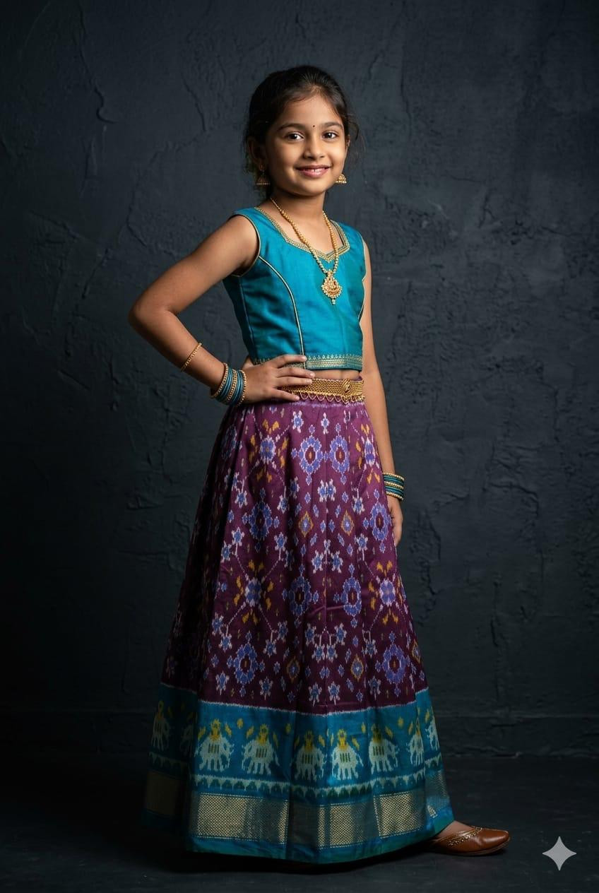 Ikkat Pure Silk Medium Size Lehenga