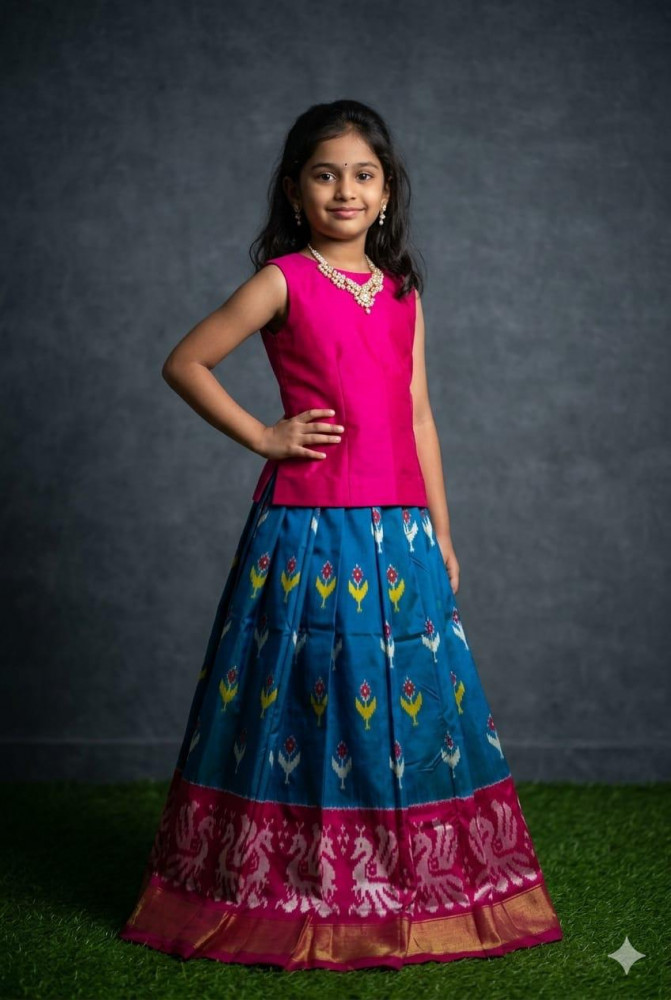 Image of Ikkat Pure Silk Medium Size Lehenga