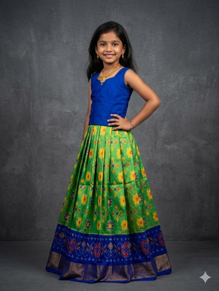 Image of Ikkat Pure Silk Medium Size Lehenga