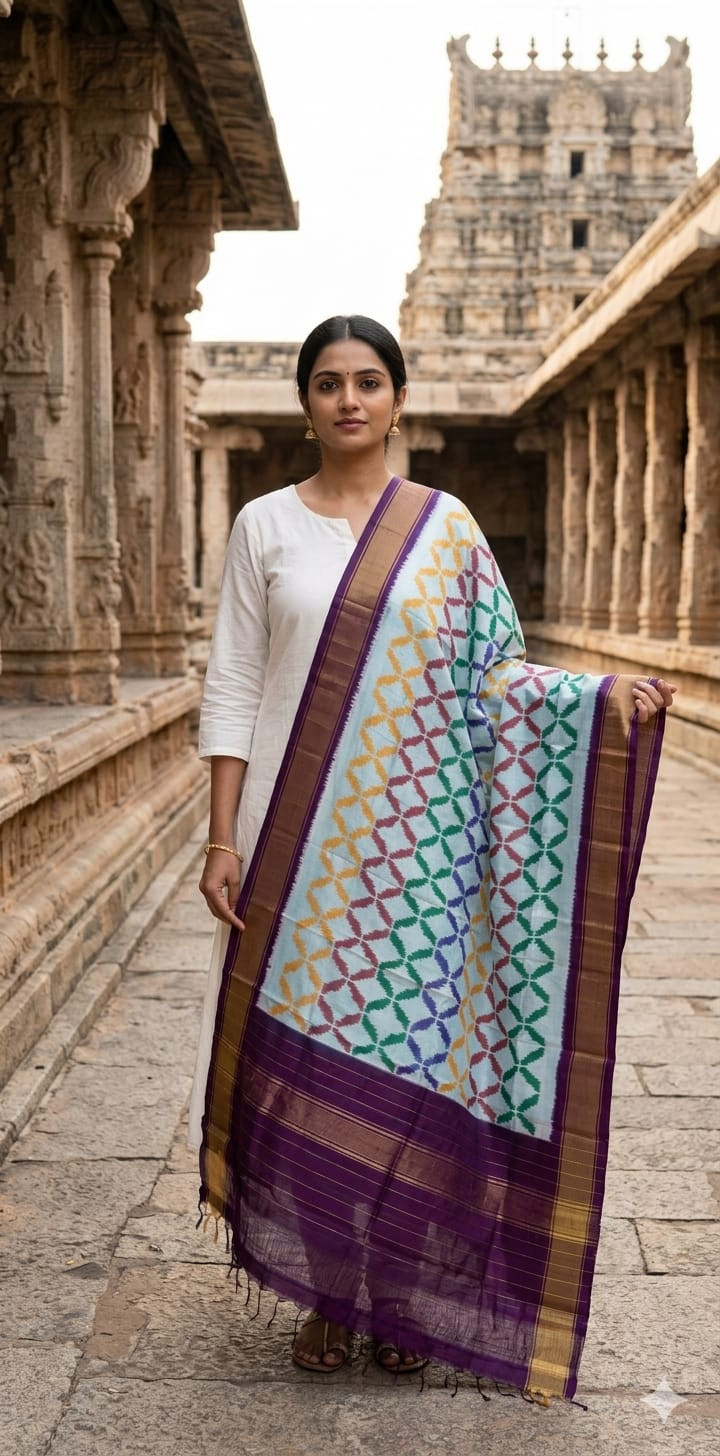 Ikkat Pure Silk Dupatta