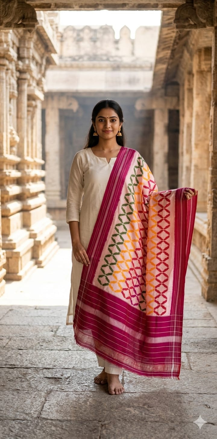 Ikkat Pure Silk Dupatta
