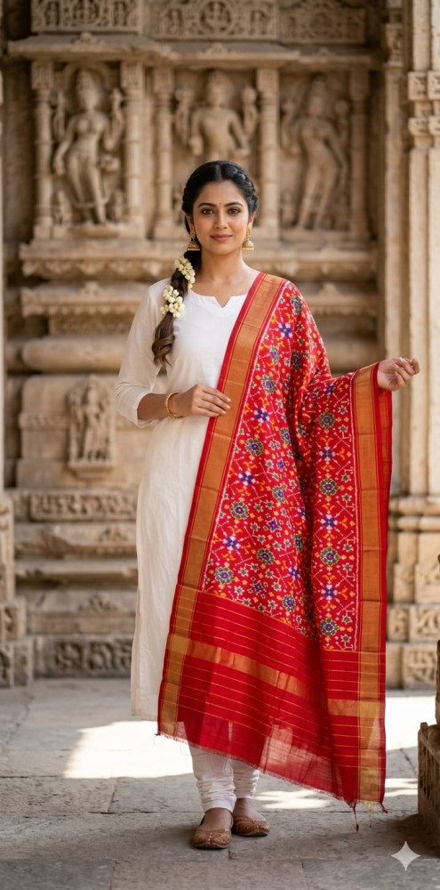 Image of Ikkat Pure Silk Dupatta