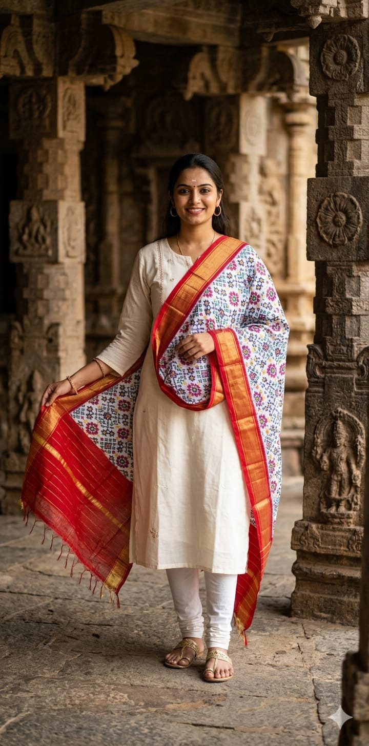Ikkat Pure Silk Dupatta