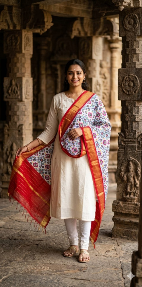 Image of Ikkat Pure Silk Dupatta