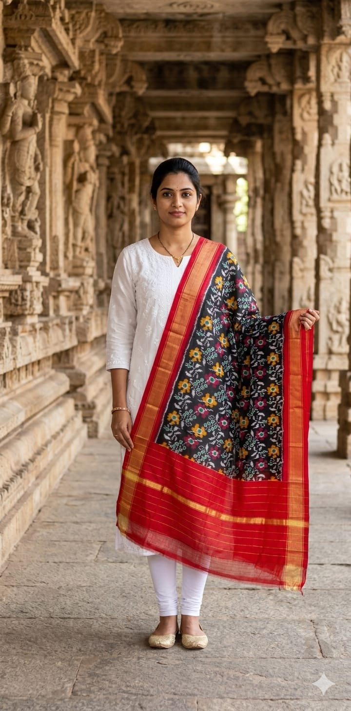 Ikkat Pure Silk Dupatta