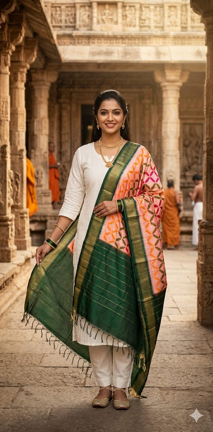 Ikkat Pure Silk Dupatta