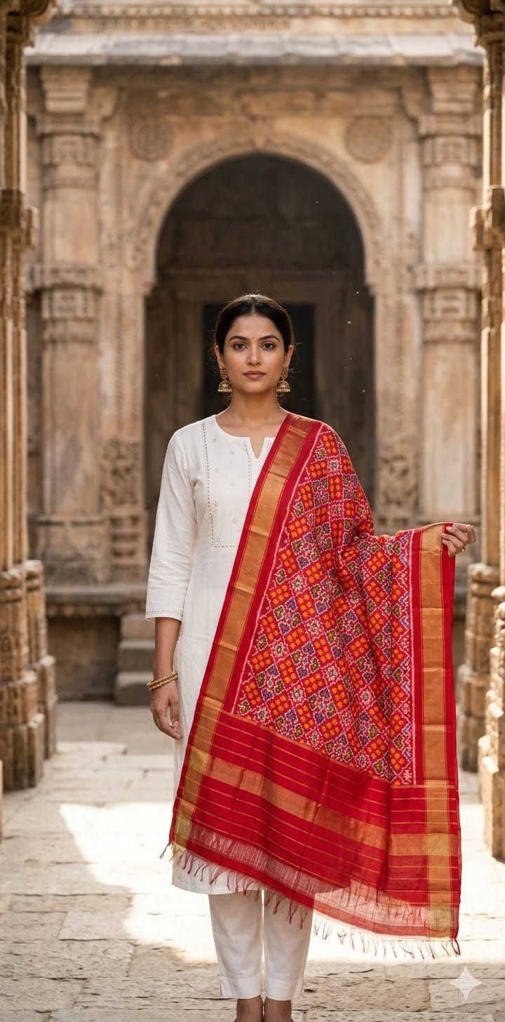 Ikkat Pure Silk Dupatta