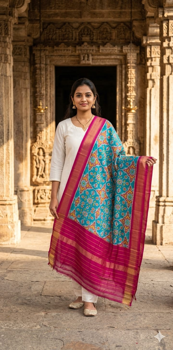 Ikkat Pure Silk Dupatta