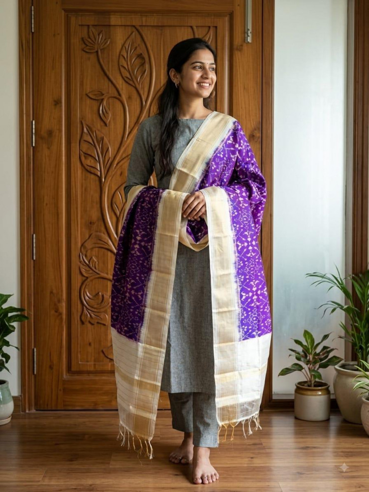 Image of Ikkat Pure Silk Dupatta