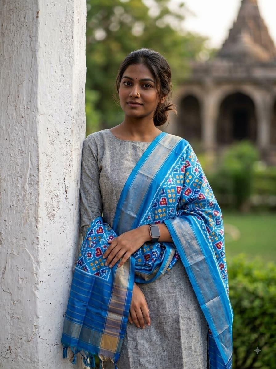 Ikkat Pure Silk Dupatta