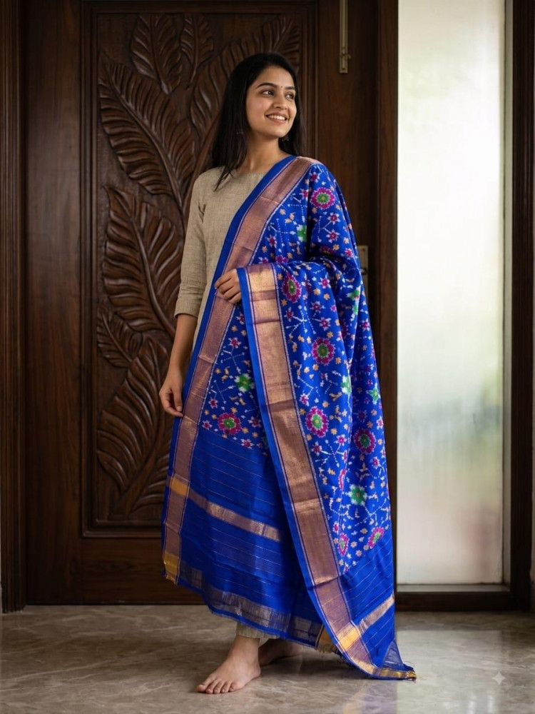 Image of Ikkat Pure Silk Dupatta