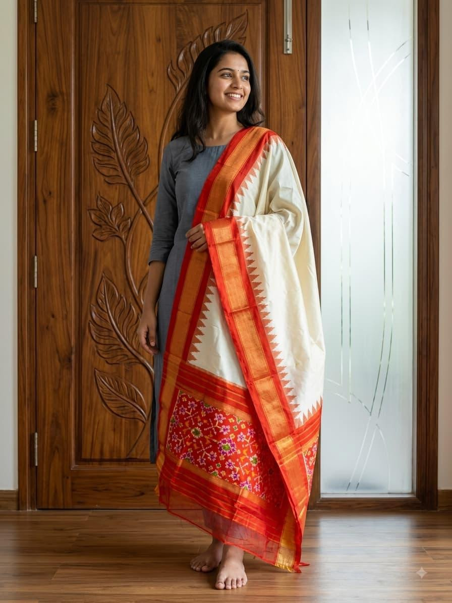 Ikkat Pure Silk Dupatta
