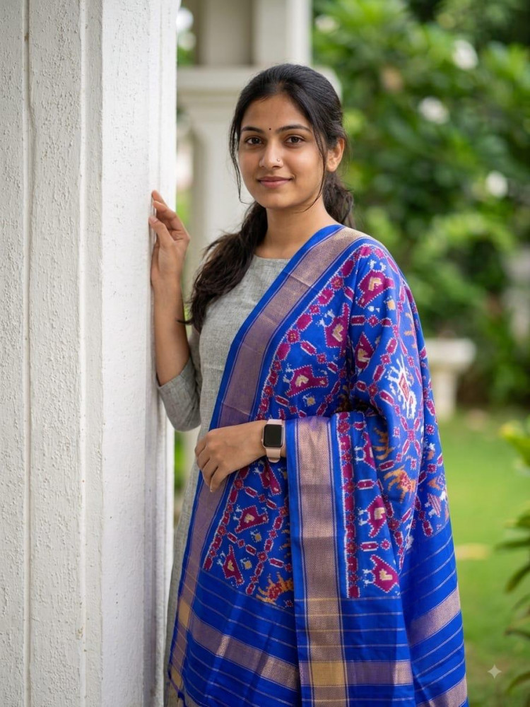 Image of Ikkat Pure Silk Dupatta