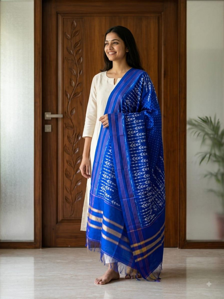 Image of Ikkat Pure Silk Dupatta