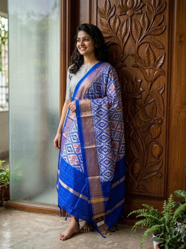 Image of Ikkat Pure Silk Dupatta