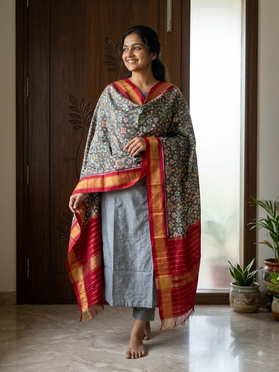 Ikkat Pure Silk Dupatta