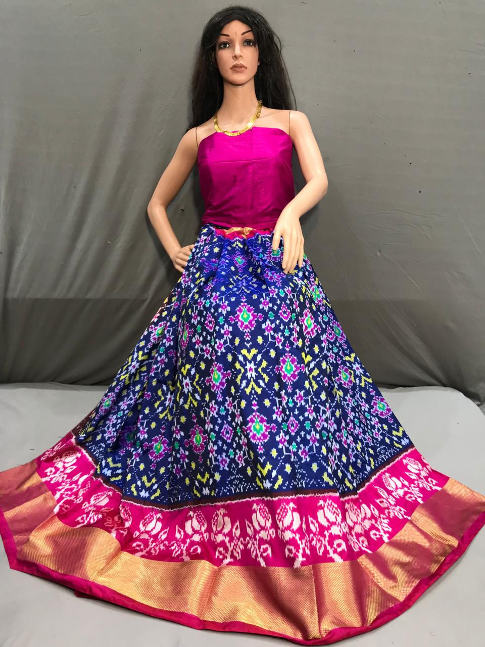 Ikkat Pure Silk Free Size Lehenga