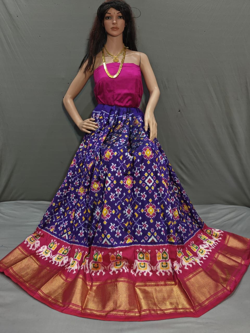 Ikkat Pure Silk Free Size Lehenga
