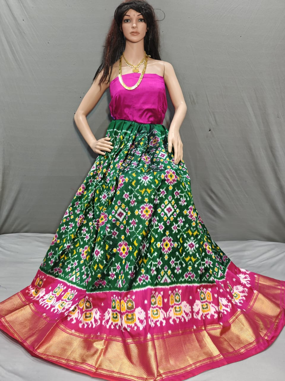 Ikkat Pure Silk Free Size Lehenga