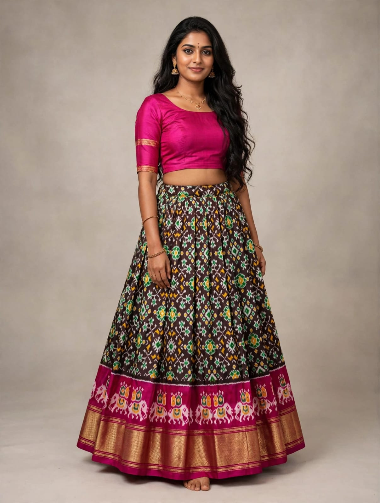 Ikkat Free Size Pure Silk Lehenga