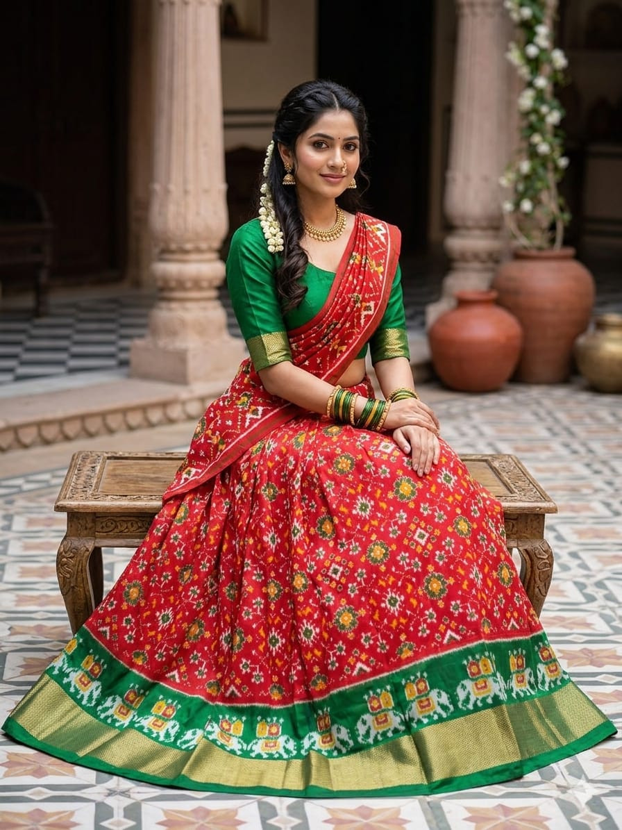 Ikkat Free Size Pure Silk Lehenga