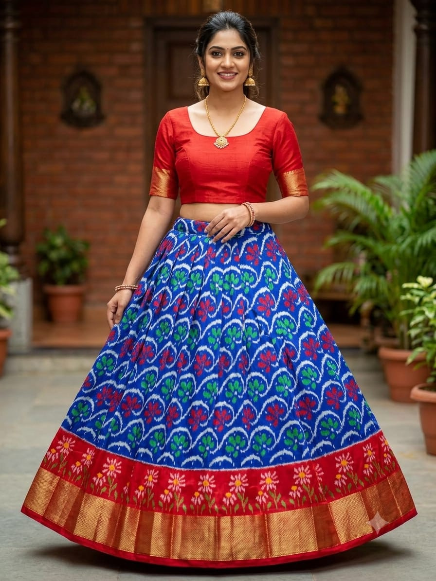 Ikkat Free Size Pure Silk Lehenga