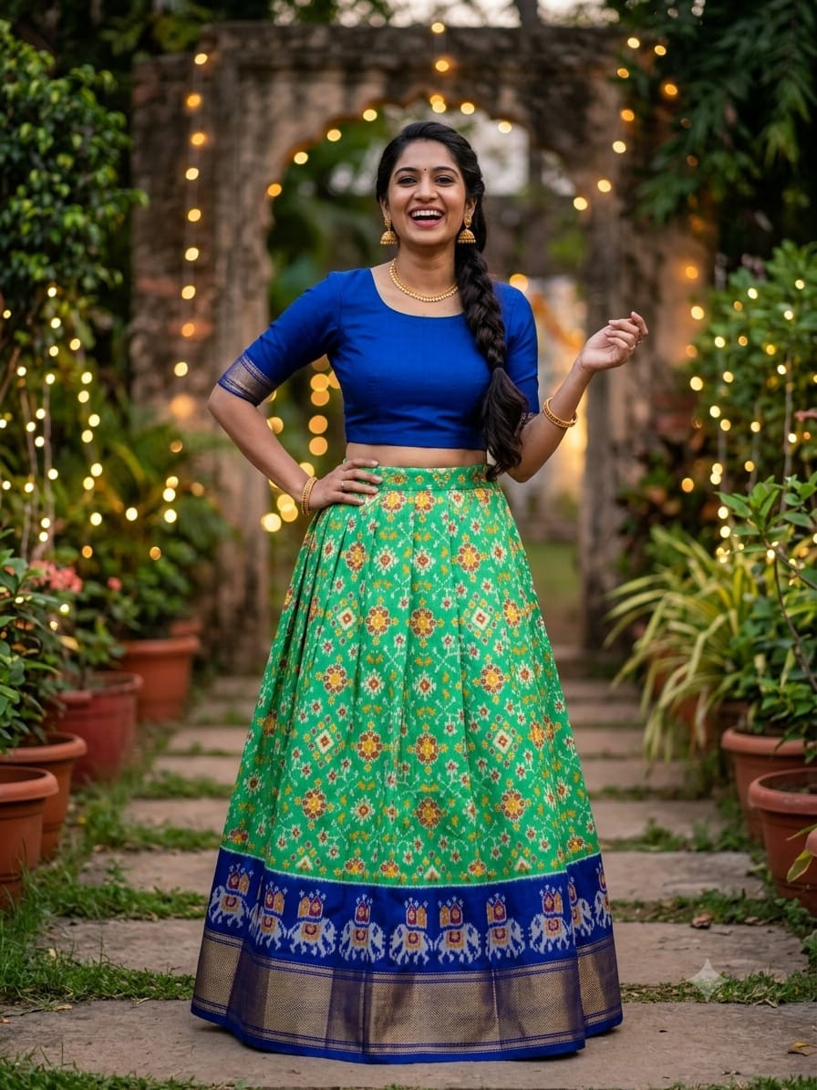 Ikkat Free Size Pure Silk Lehenga