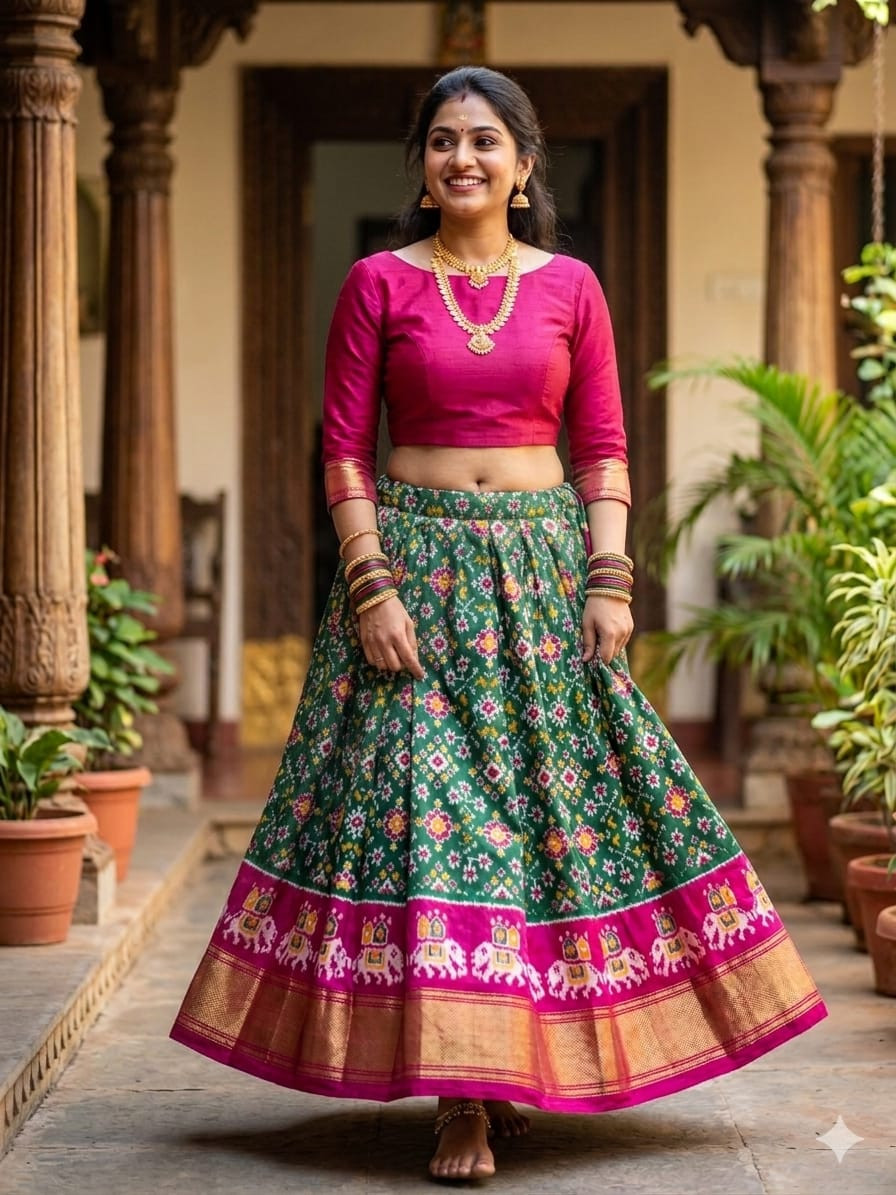 Ikkat Free Size Pure Silk Lehenga