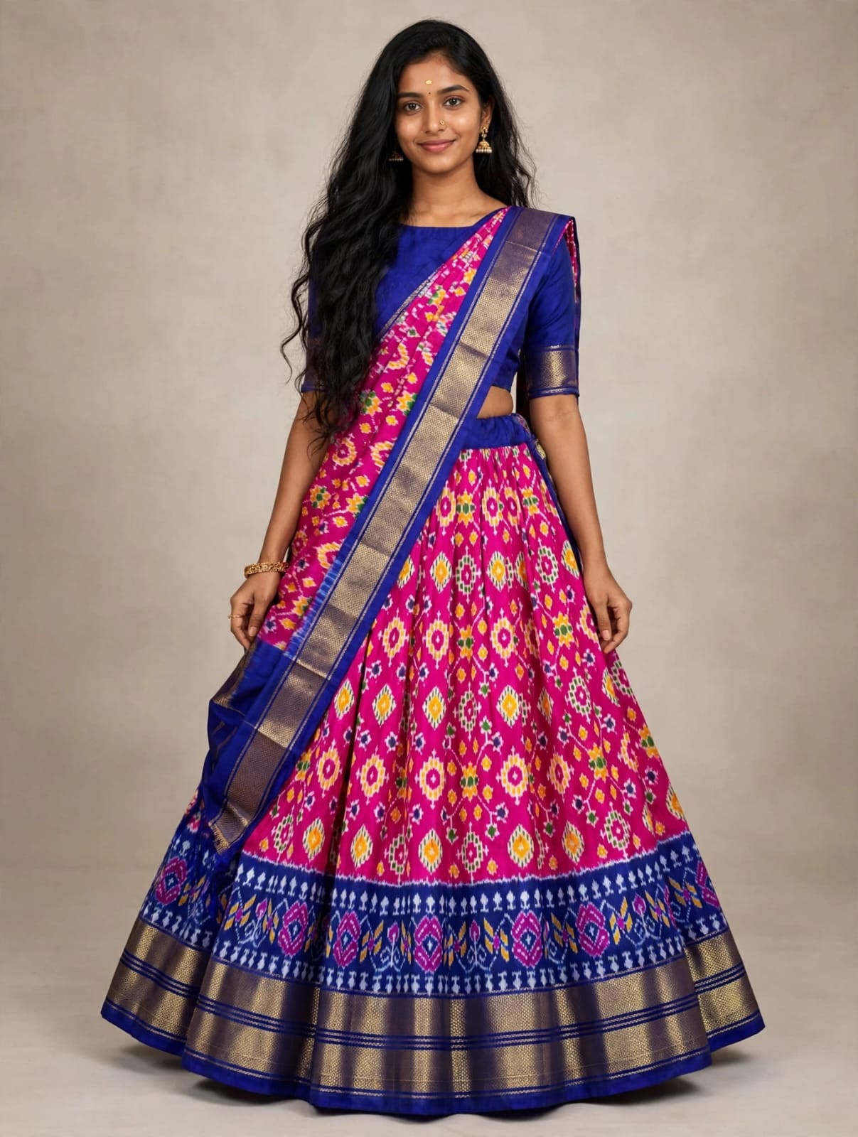 Ikkat Free Size Pure Silk Lehenga
