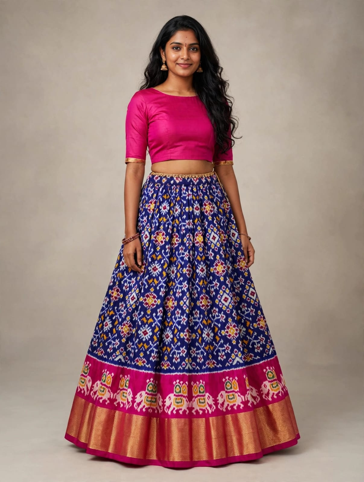 Ikkat Free Size Pure Silk Lehenga