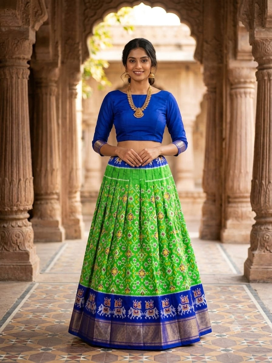 Ikkat Free Size Pure Silk Lehenga