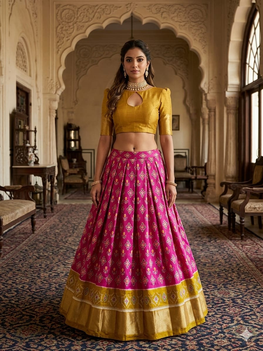 Ikkat Free Size Pure Silk Lehenga