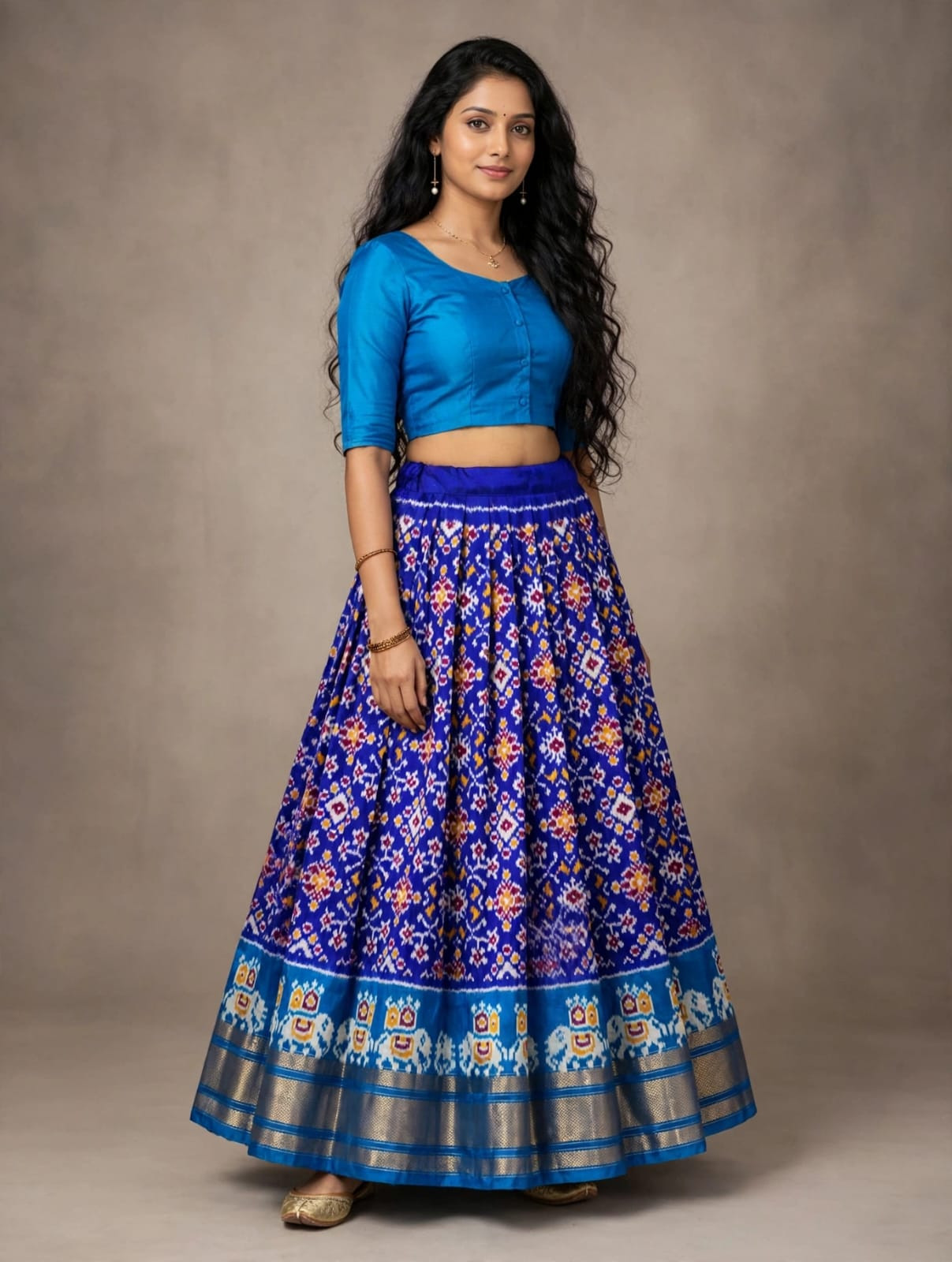 Ikkat Free Size Pure Silk Lehenga