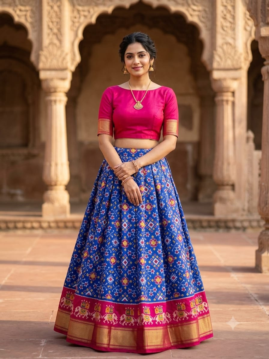 Ikkat Free Size Pure Silk Lehenga