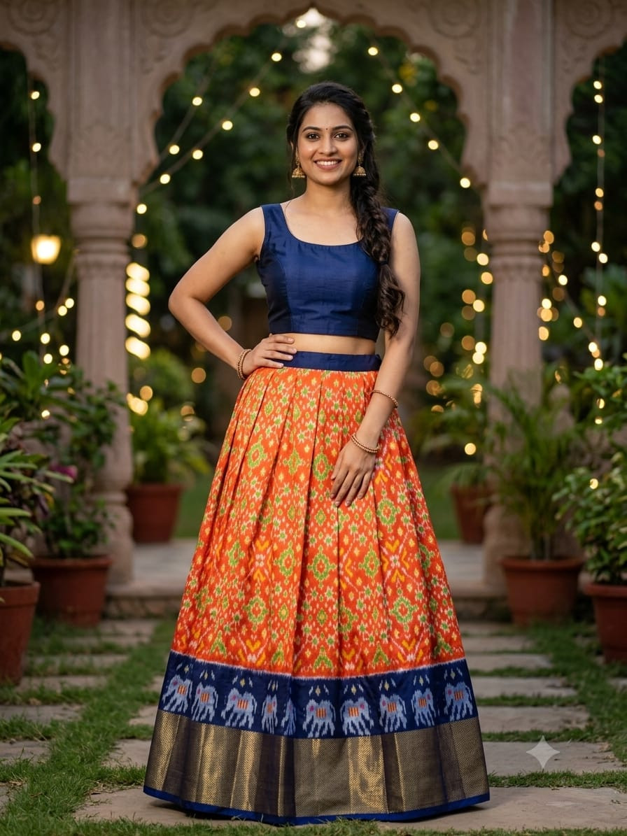 Ikkat Free Size Pure Silk Lehenga