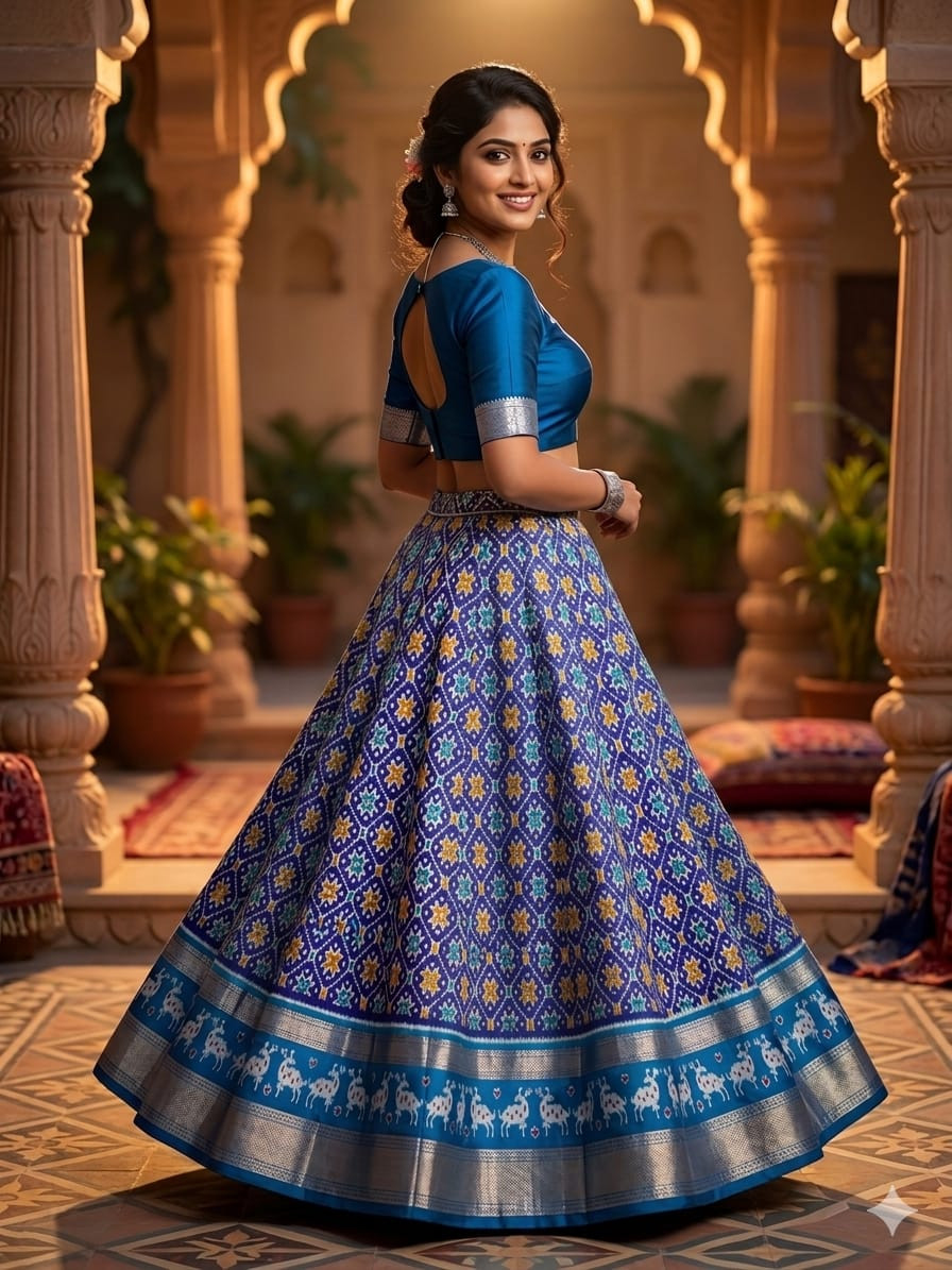 Ikkat Free Size Pure Silk Lehenga