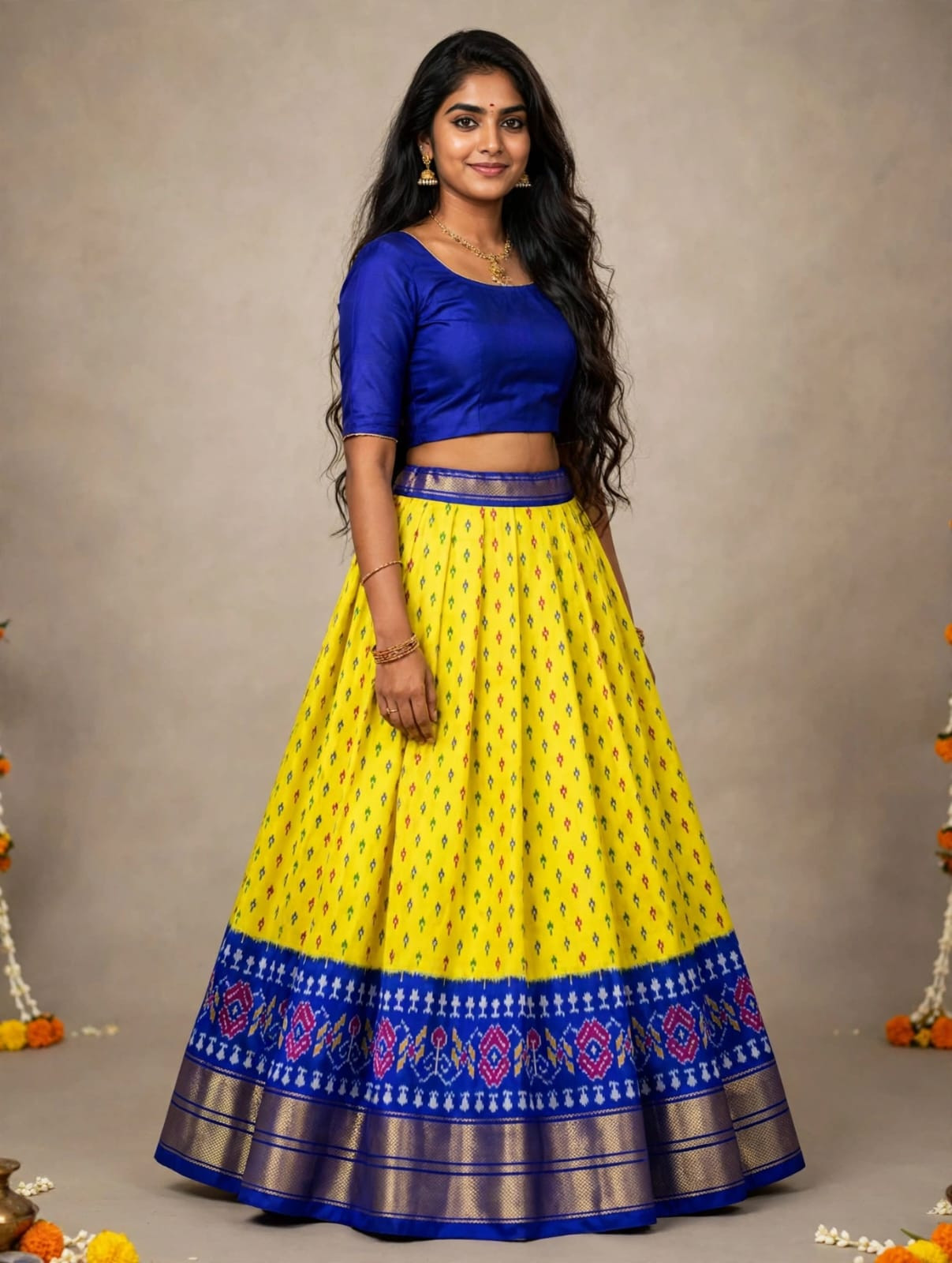 Ikkat Free Size Pure Silk Lehenga