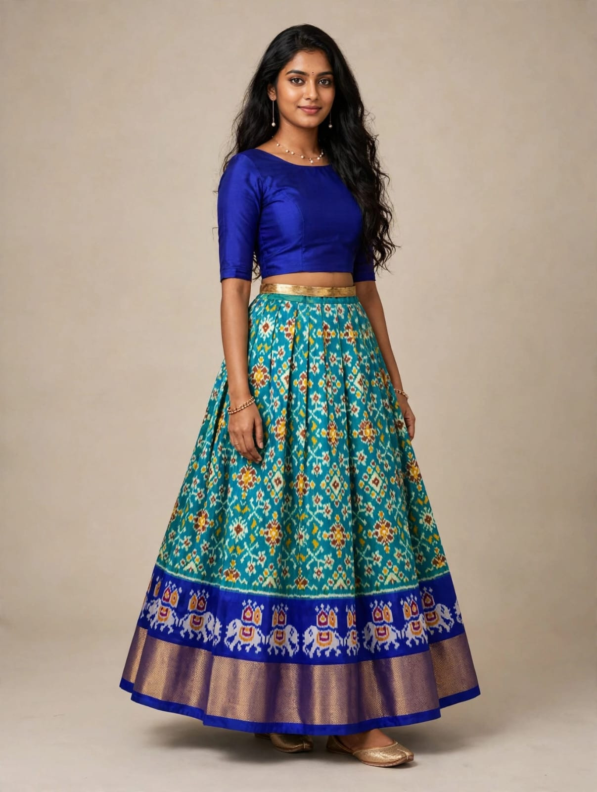 Ikkat Free Size Pure Silk Lehenga