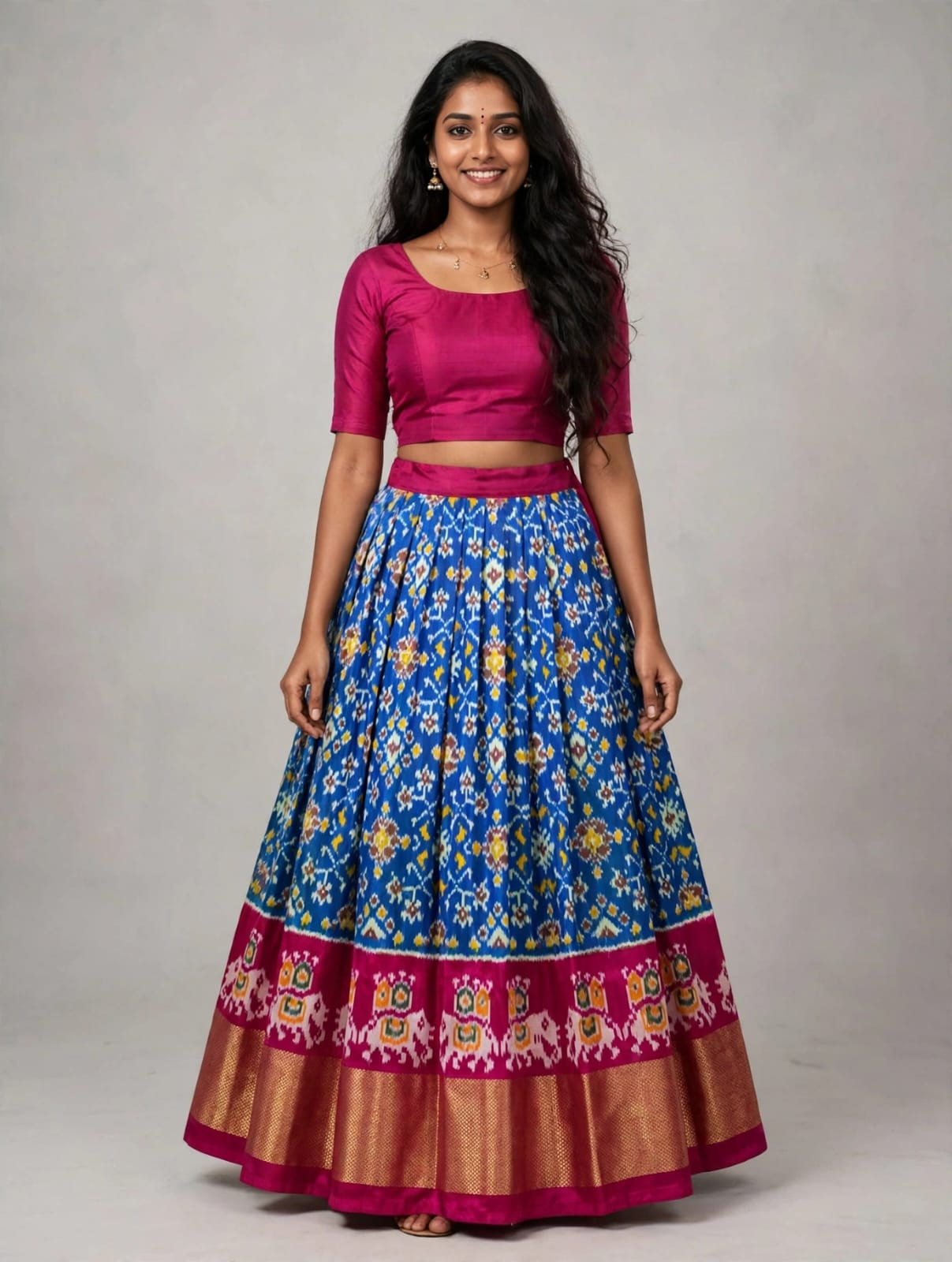 Ikkat Free Size Pure Silk Lehenga