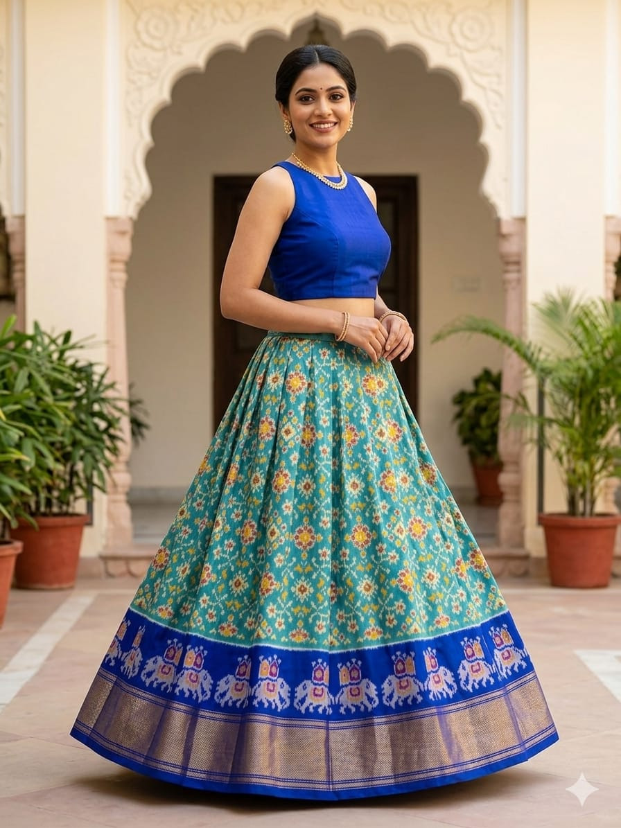 Ikkat Free Size Pure Silk Lehenga
