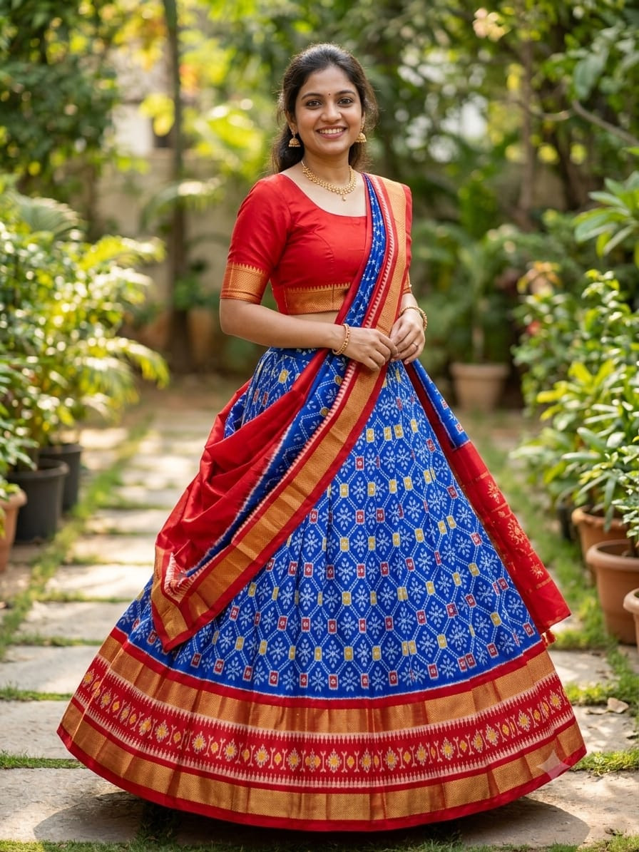Ikkat Free Size Pure Silk Lehenga
