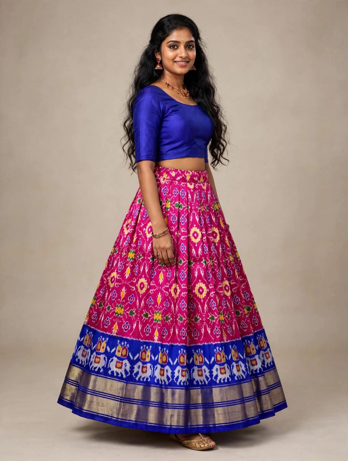 Ikkat Free Size Pure Silk Lehenga