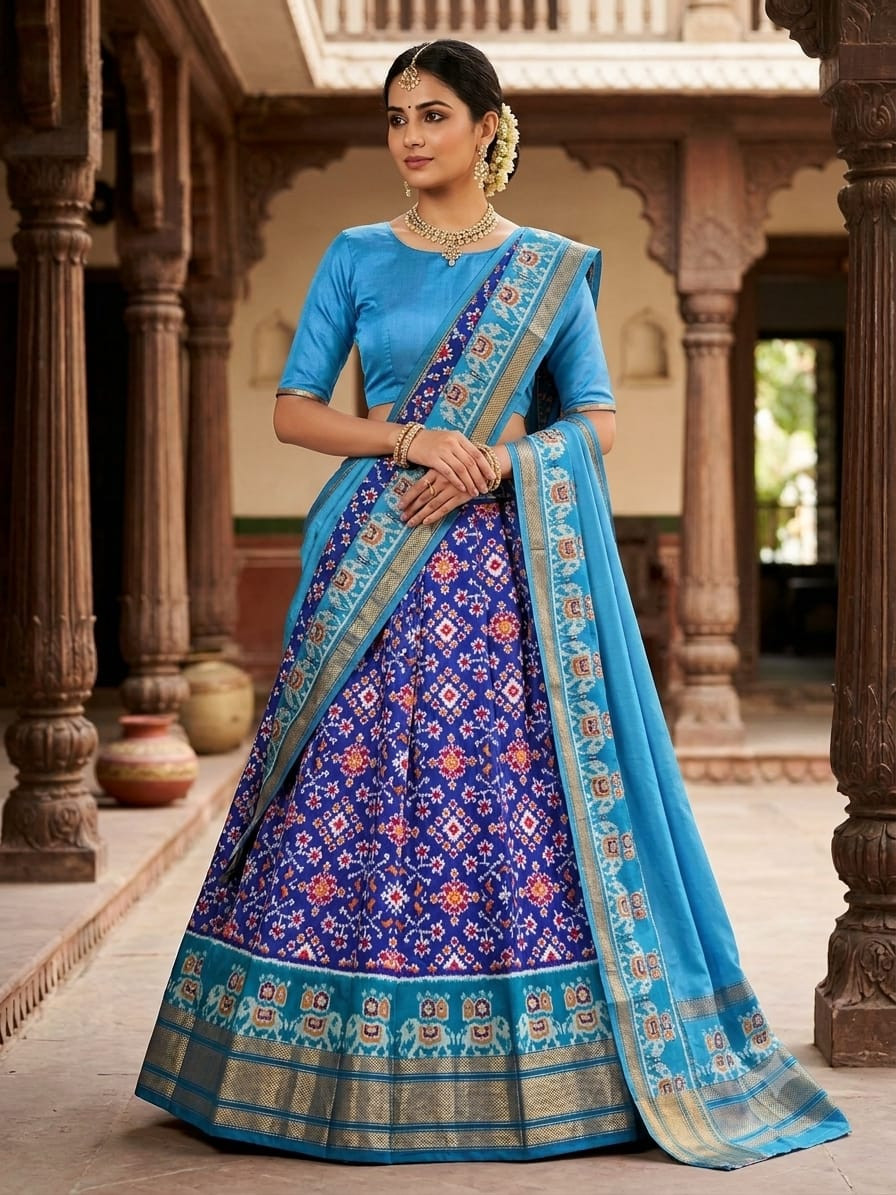 Ikkat Free Size Pure Silk Lehenga