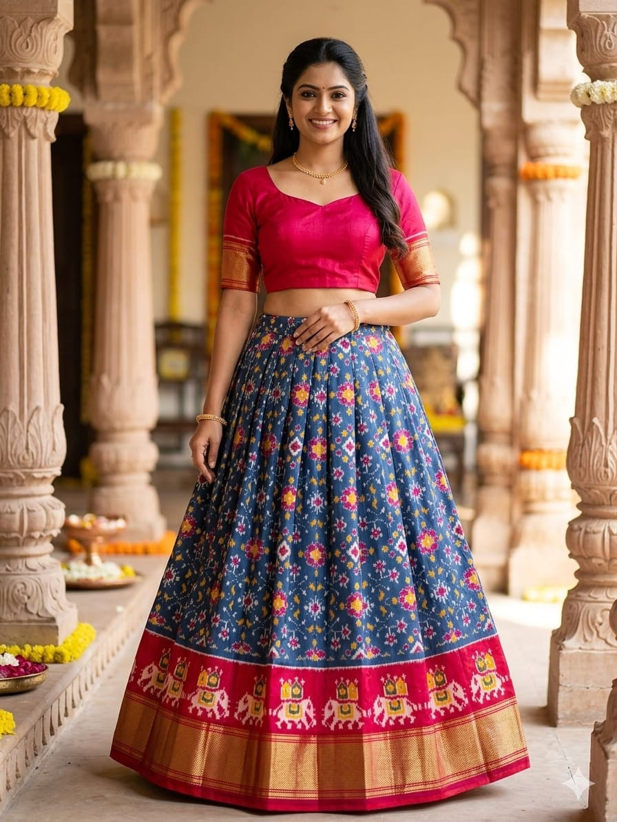 Ikkat Free Size Pure Silk Lehenga