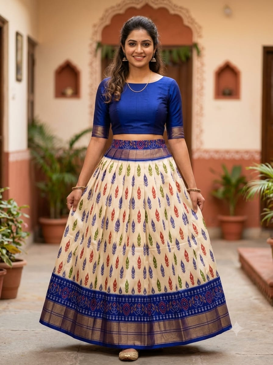 Ikkat Free Size Pure Silk Lehenga